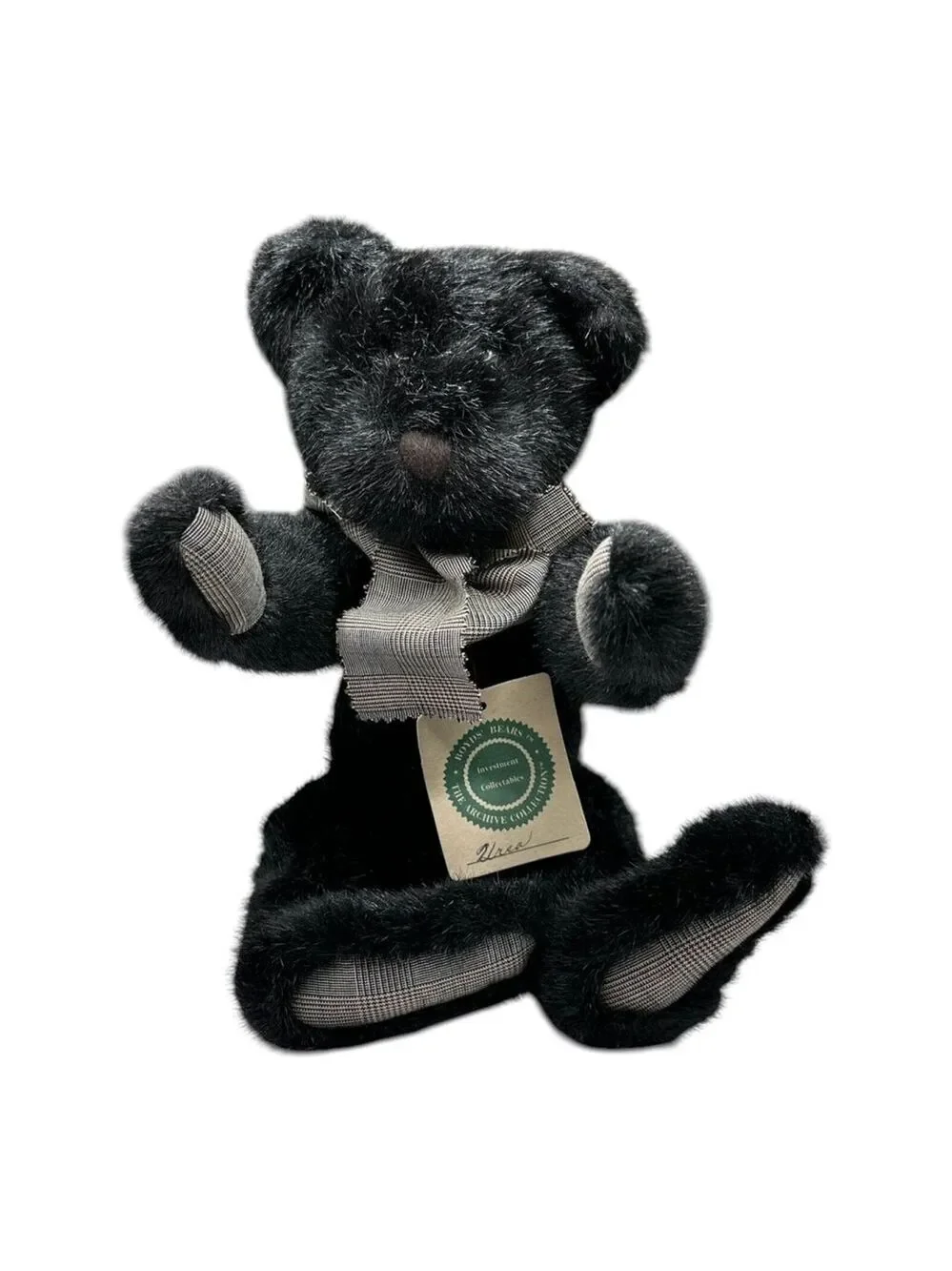Boyds Bears The Archive Collection Black Teddy Bear #1364 Plaid Bow & Paws VTG